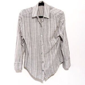 BELLA DAHL XS FLAWED Striped Button Down Shirt Cotton Blend White Grey Casual